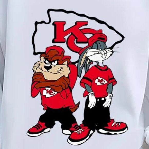Kansas City Chiefs Crewneck Sweatshirt Looney Tunes Bugs Taz Retro Graphic 17 - Picture 2 of 6